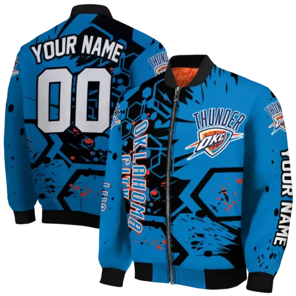 customized oklahoma city thunder hexagon cluster blue black bomber jacket fashion forward