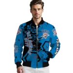 customized oklahoma city thunder hexagon cluster blue black bomber jacket best selling