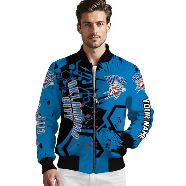 customized oklahoma city thunder hexagon cluster blue black bomber jacket high quality