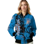 customized oklahoma city thunder hexagon cluster blue black bomber jacket best selling