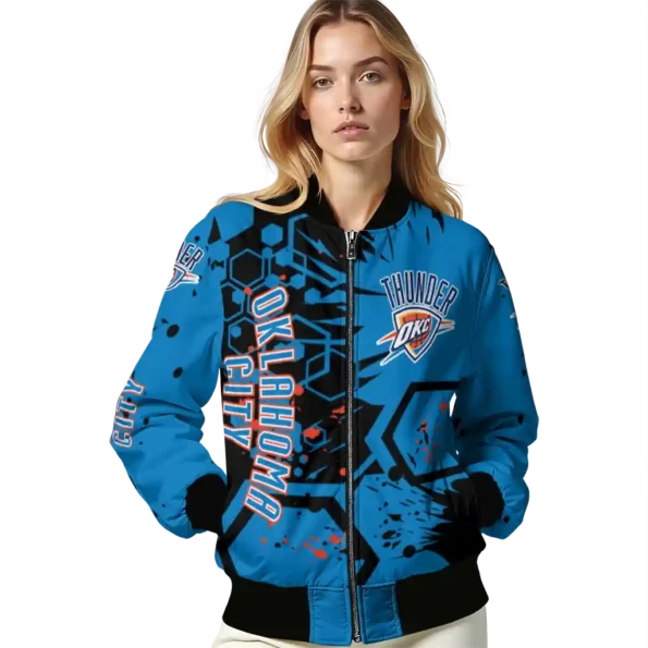 customized oklahoma city thunder hexagon cluster blue black bomber jacket latest model