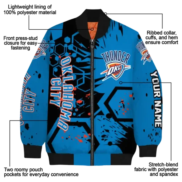 customized oklahoma city thunder hexagon cluster blue black bomber jacket new arrival