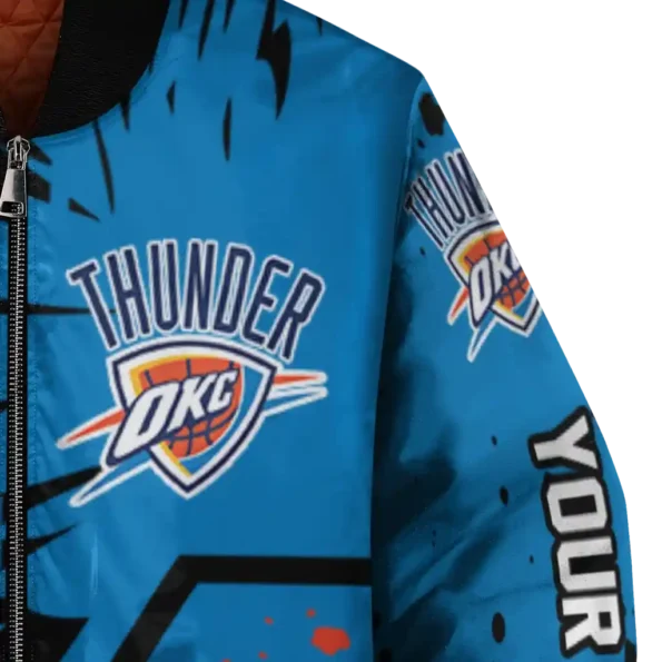 customized oklahoma city thunder hexagon cluster blue black bomber jacket premium grade