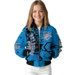 customized oklahoma city thunder hexagon cluster blue black bomber jacket best selling