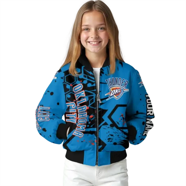 customized oklahoma city thunder hexagon cluster blue black bomber jacket top rated