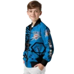customized oklahoma city thunder hexagon cluster blue black bomber jacket best selling