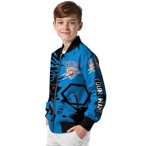 customized oklahoma city thunder hexagon cluster blue black bomber jacket trendy