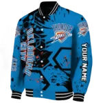 customized oklahoma city thunder hexagon cluster blue black varsity jacket best selling.webp