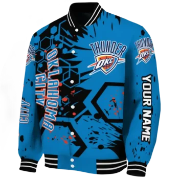 customized oklahoma city thunder hexagon cluster blue black varsity jacket best selling.webp
