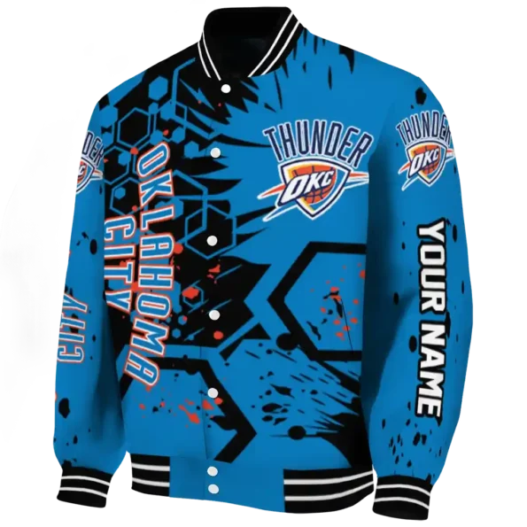 customized oklahoma city thunder hexagon cluster blue black varsity jacket best selling.webp