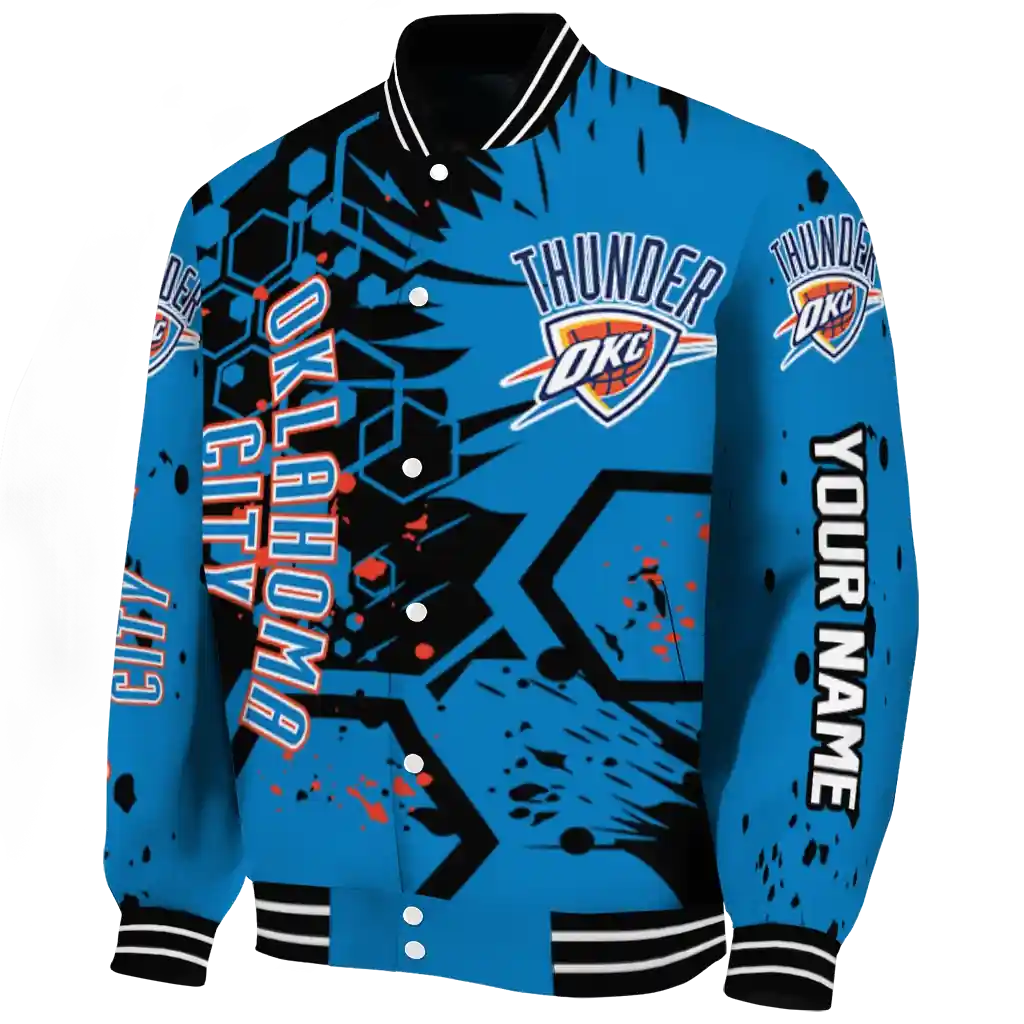 customized oklahoma city thunder hexagon cluster blue black varsity jacket best selling.webp customized oklahoma city thunder hexagon cluster blue black varsity jacket best selling.webp