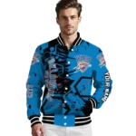 customized oklahoma city thunder hexagon cluster blue black varsity jacket best selling.webp