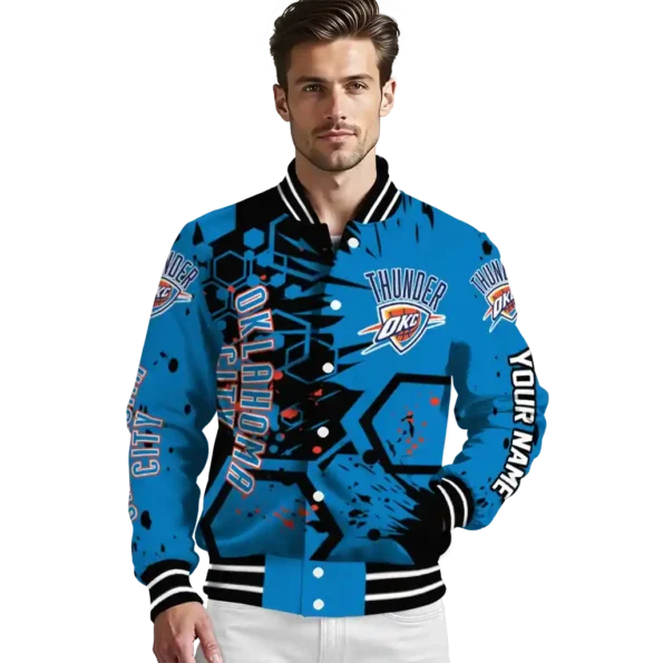 customized oklahoma city thunder hexagon cluster blue black varsity jacket high quality.webp