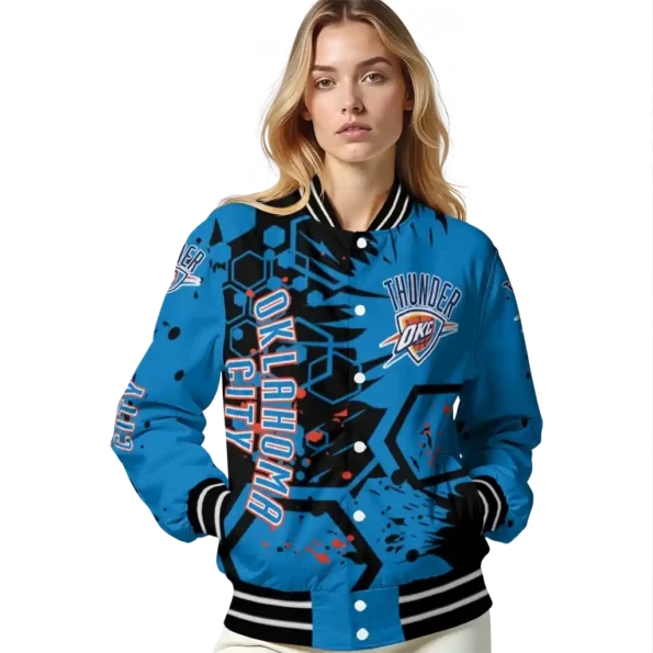 customized oklahoma city thunder hexagon cluster blue black varsity jacket latest model.webp