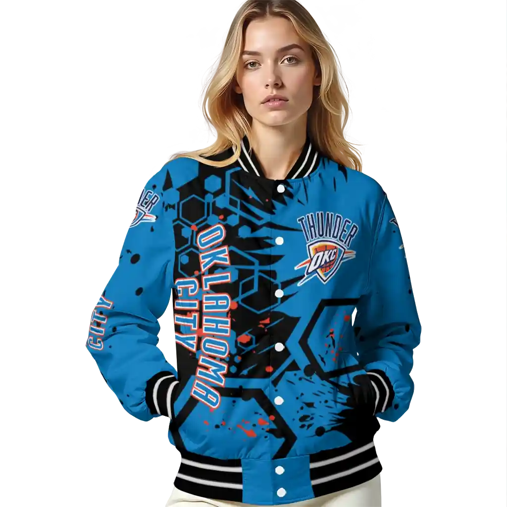 customized oklahoma city thunder hexagon cluster blue black varsity jacket latest model.webp customized oklahoma city thunder hexagon cluster blue black varsity jacket latest model.webp