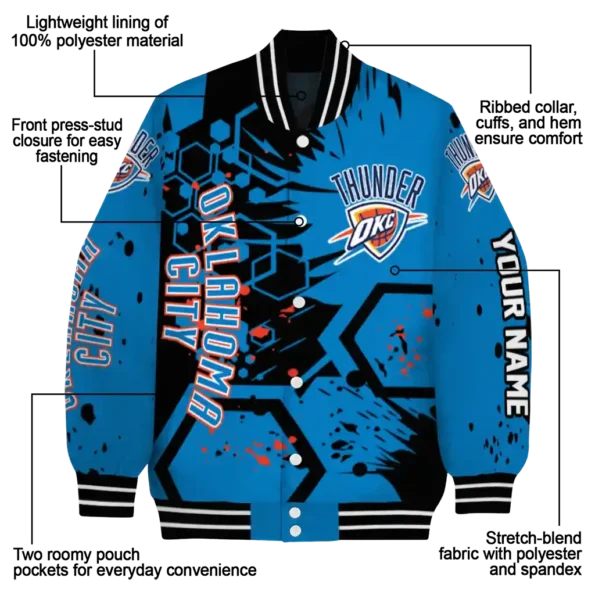 customized oklahoma city thunder hexagon cluster blue black varsity jacket new arrival.webp