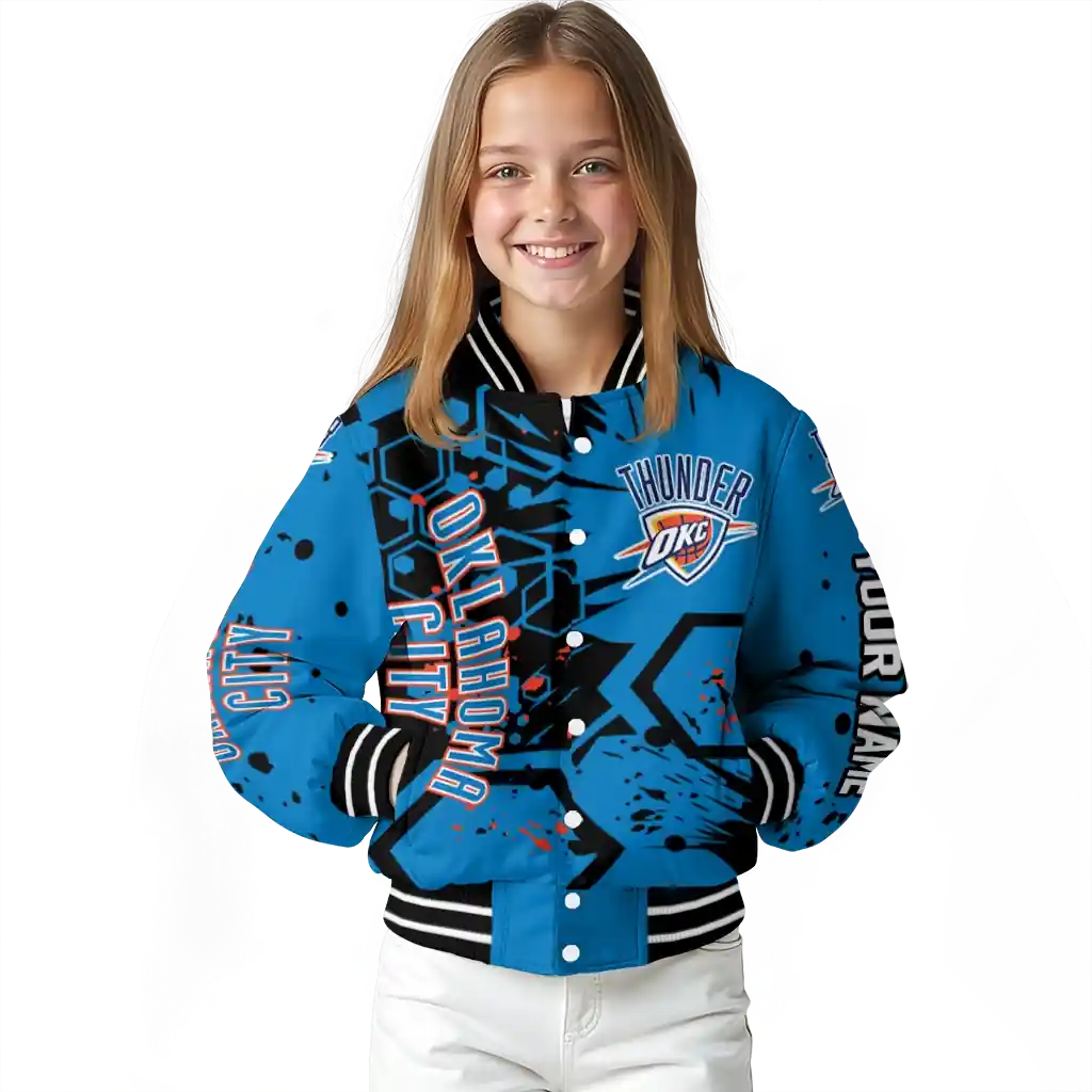 customized oklahoma city thunder hexagon cluster blue black varsity jacket top rated.webp customized oklahoma city thunder hexagon cluster blue black varsity jacket top rated.webp