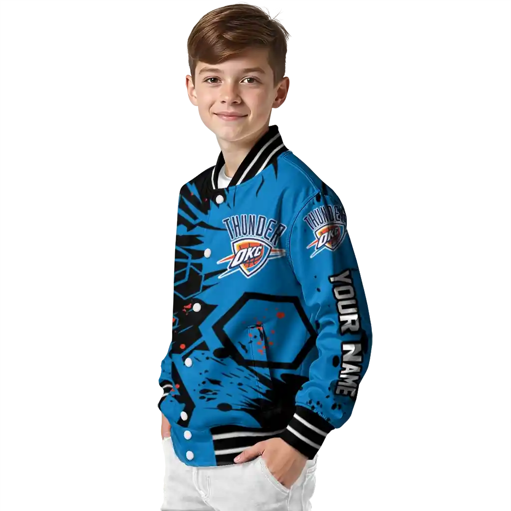 customized oklahoma city thunder hexagon cluster blue black varsity jacket trendy.webp customized oklahoma city thunder hexagon cluster blue black varsity jacket trendy.webp