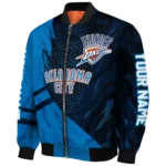 customized oklahoma city thunder hexagon mesh blue black bomber jacket best selling
