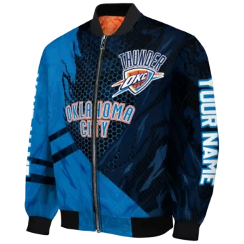 customized oklahoma city thunder hexagon mesh blue black bomber jacket best selling