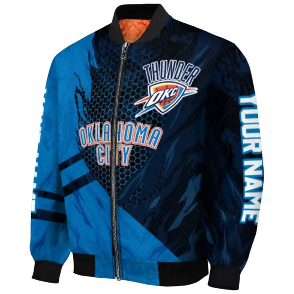 customized oklahoma city thunder hexagon mesh blue black bomber jacket best selling
