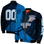 customized oklahoma city thunder hexagon mesh blue black bomber jacket best selling