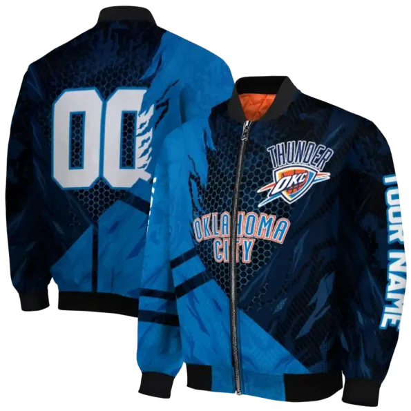 customized oklahoma city thunder hexagon mesh blue black bomber jacket fashion forward