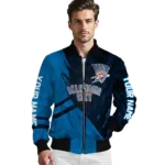 customized oklahoma city thunder hexagon mesh blue black bomber jacket best selling