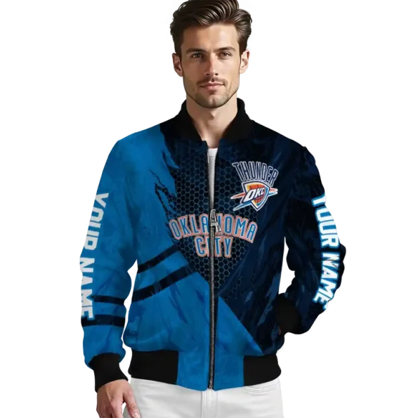 customized oklahoma city thunder hexagon mesh blue black bomber jacket high quality