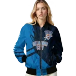 customized oklahoma city thunder hexagon mesh blue black bomber jacket best selling