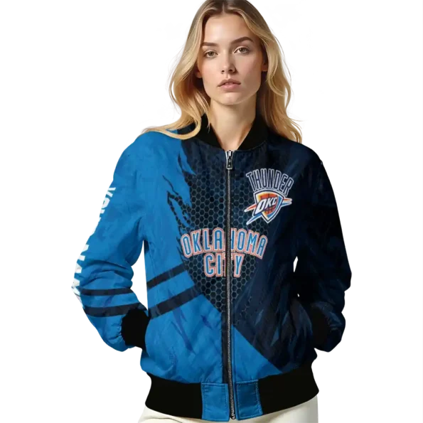 customized oklahoma city thunder hexagon mesh blue black bomber jacket latest model