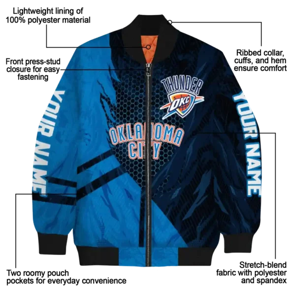 customized oklahoma city thunder hexagon mesh blue black bomber jacket new arrival