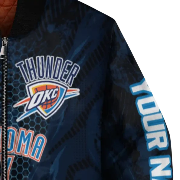 customized oklahoma city thunder hexagon mesh blue black bomber jacket premium grade