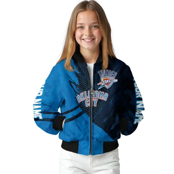 customized oklahoma city thunder hexagon mesh blue black bomber jacket top rated