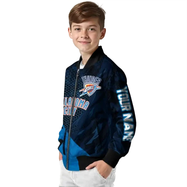 customized oklahoma city thunder hexagon mesh blue black bomber jacket trendy