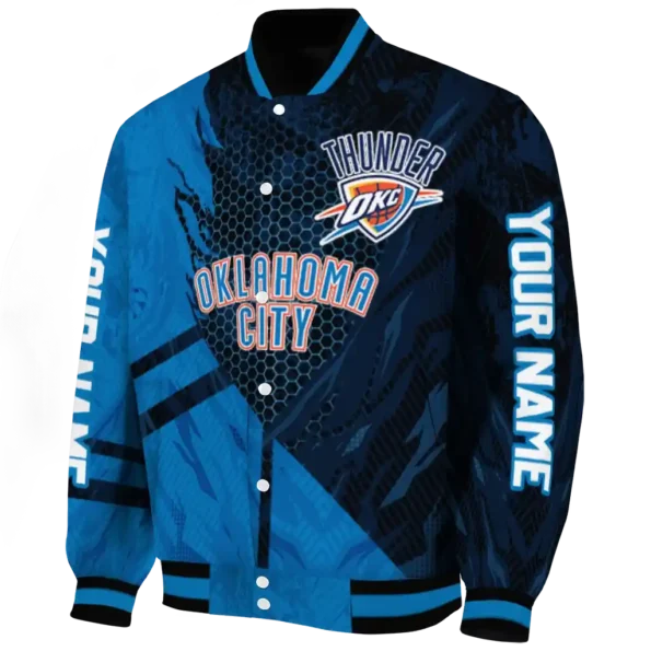 customized oklahoma city thunder hexagon mesh blue black varsity jacket best selling.webp