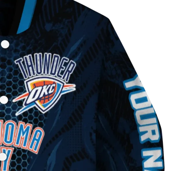 customized oklahoma city thunder hexagon mesh blue black varsity jacket premium grade.webp