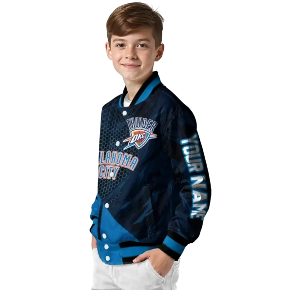 customized oklahoma city thunder hexagon mesh blue black varsity jacket trendy.webp