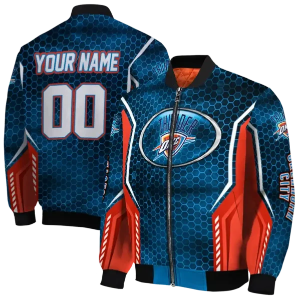 customized oklahoma city thunder power plate blue bomber jacket fashion forward