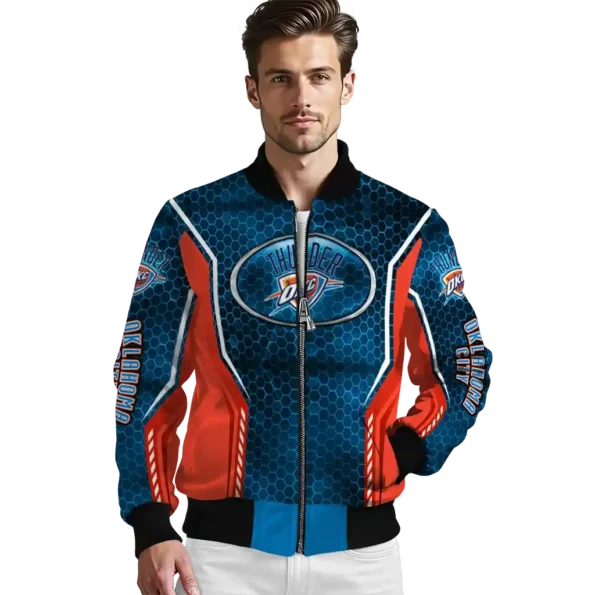 customized oklahoma city thunder power plate blue bomber jacket high quality