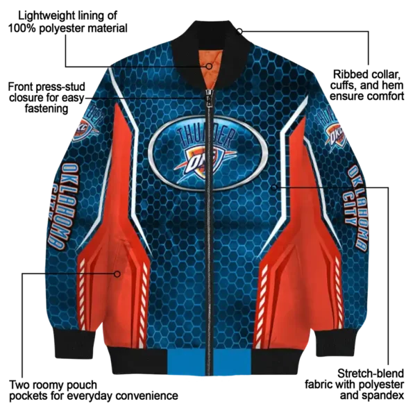 customized oklahoma city thunder power plate blue bomber jacket new arrival