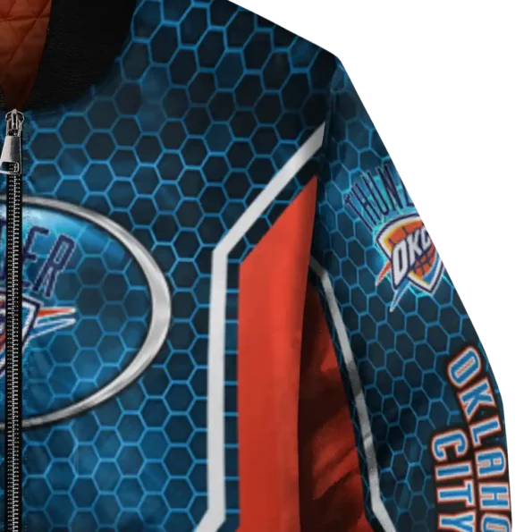 customized oklahoma city thunder power plate blue bomber jacket premium grade