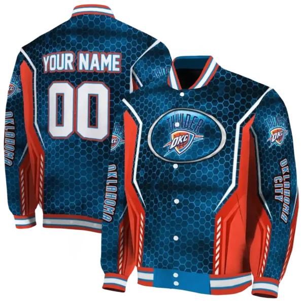 customized oklahoma city thunder power plate blue varsity jacket fashion forward.webp