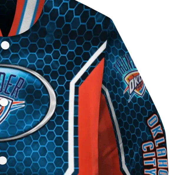 customized oklahoma city thunder power plate blue varsity jacket premium grade.webp