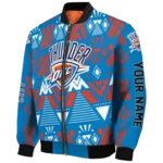customized oklahoma city thunder pyramid shapes blue bomber jacket best selling