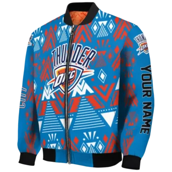 customized oklahoma city thunder pyramid shapes blue bomber jacket best selling