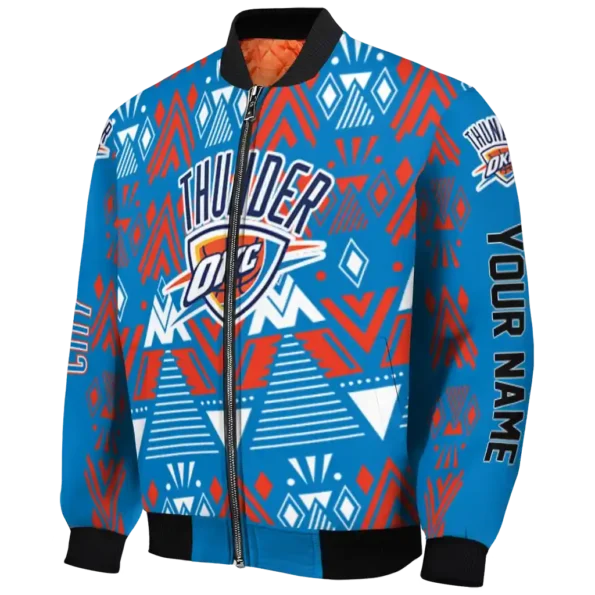 customized oklahoma city thunder pyramid shapes blue bomber jacket best selling
