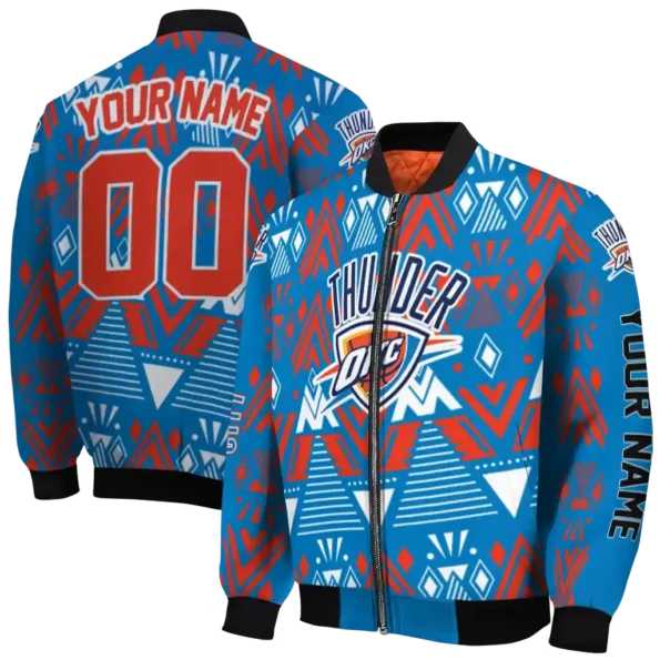 customized oklahoma city thunder pyramid shapes blue bomber jacket fashion forward