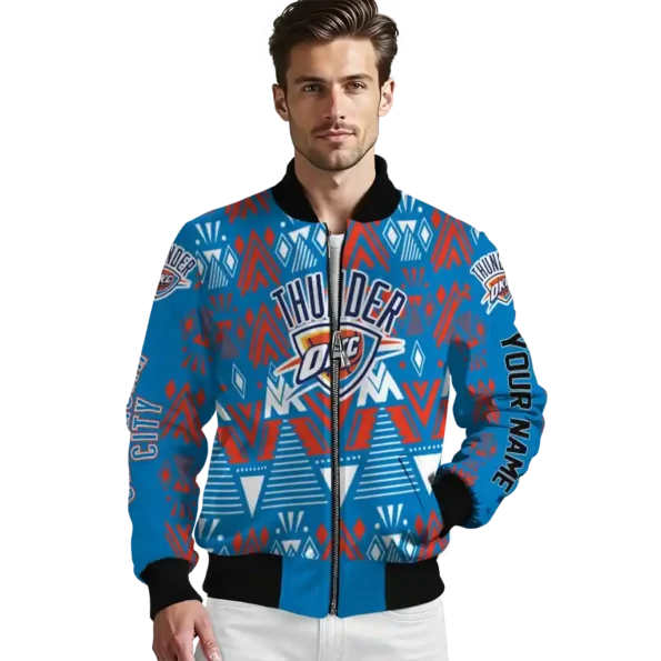 customized oklahoma city thunder pyramid shapes blue bomber jacket high quality