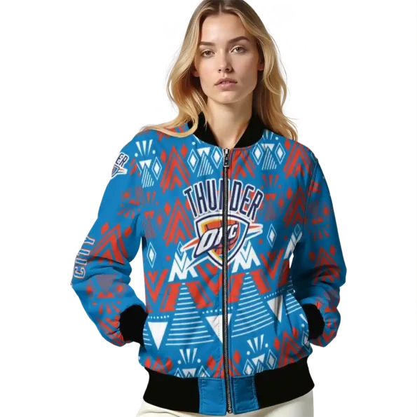 customized oklahoma city thunder pyramid shapes blue bomber jacket latest model